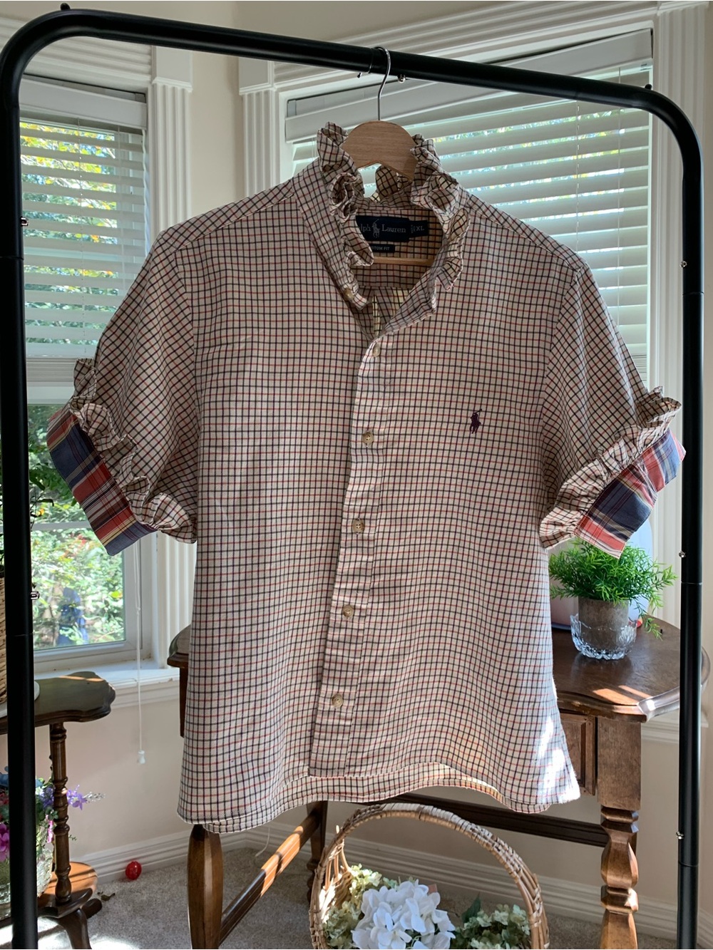 Reimagined Ralph Lauren Short-Sleeve Check Shirt in Beige/Red